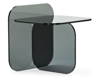 Grauer Sol Beistelltisch von ClassiCon, moderner Design Tisch aus Glas für Wohnzimmer.